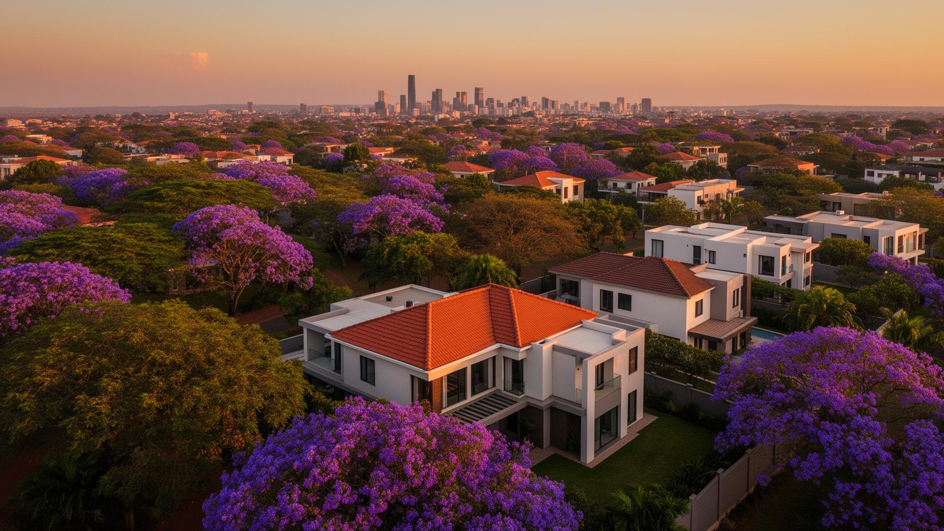 Lusaka neighborhood at golden hour